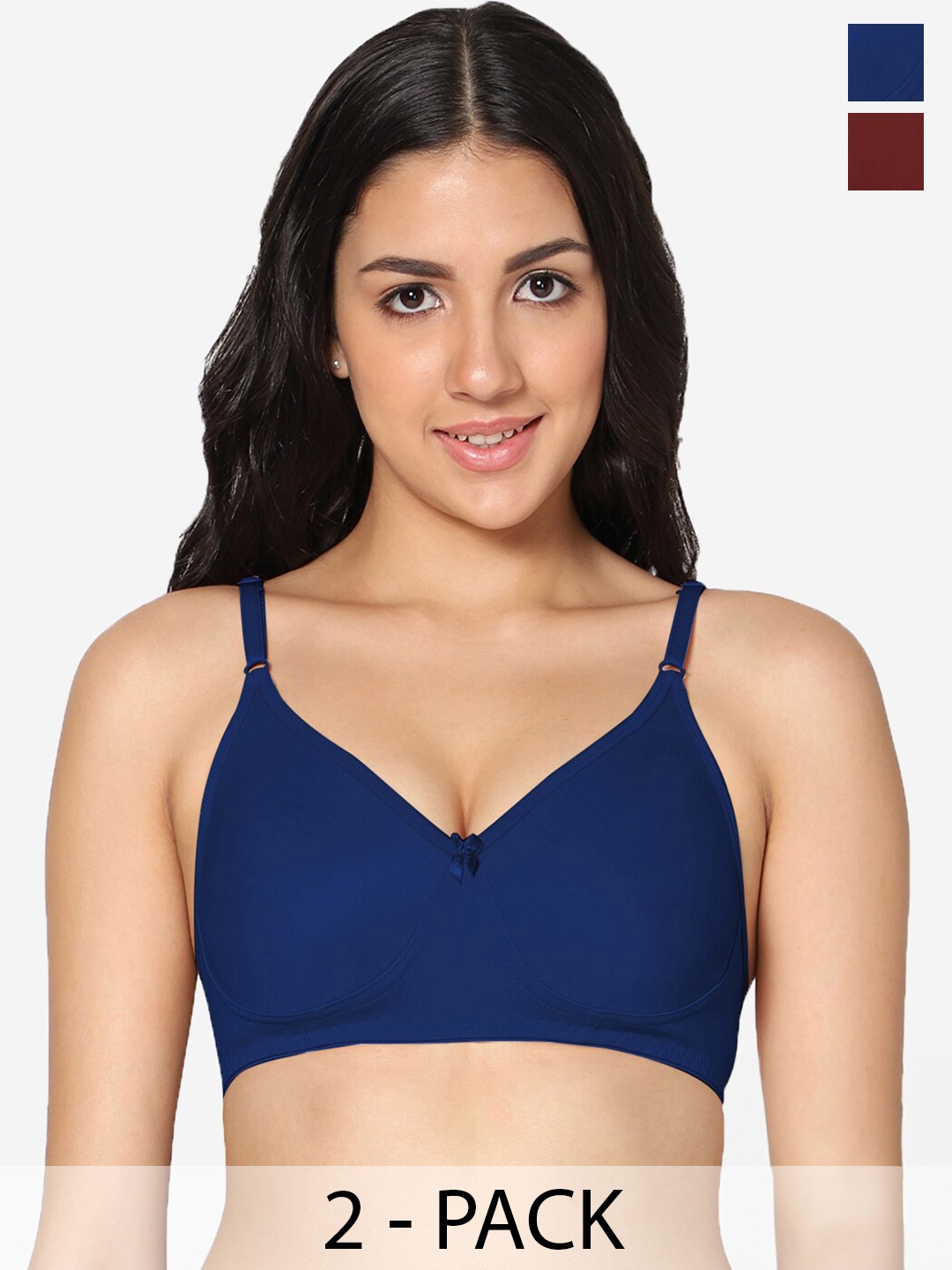 

In Care Pack Of 2 Full Coverage Pure Cotton T-shirt Bra With All Day Comfort, Blue