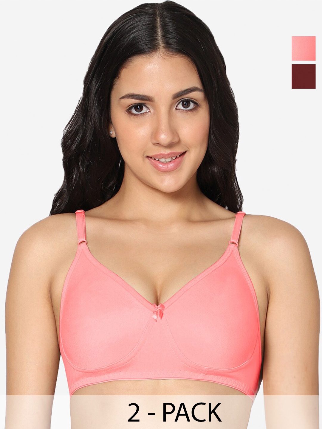 

In Care Pack Of 2 All Day Comfort Full Coverage Non Padded Cotton T-shirt Bra, Pink