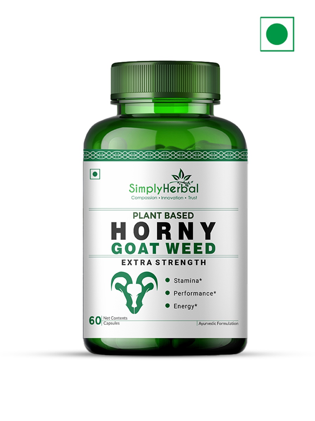 

Simply Herbal Horny Goat Weed Capsules To Boost Performance & Enhance Energy - 60 Capsules, Green