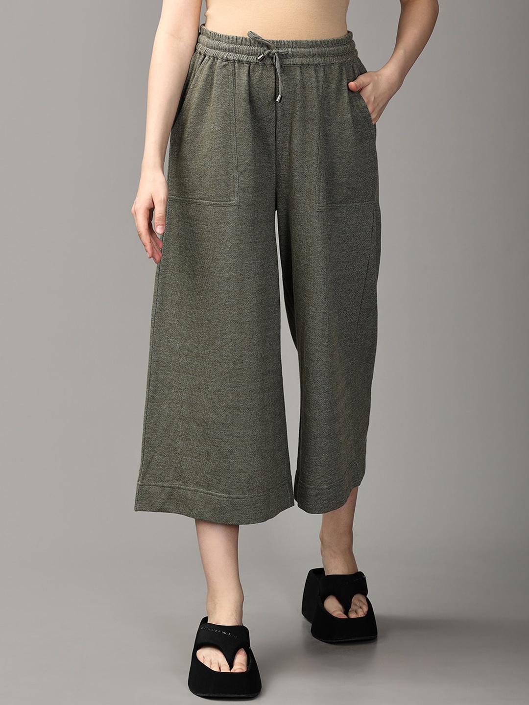 

The Mom Store Cotton Cropped Flared Maternity Palazzos, Olive