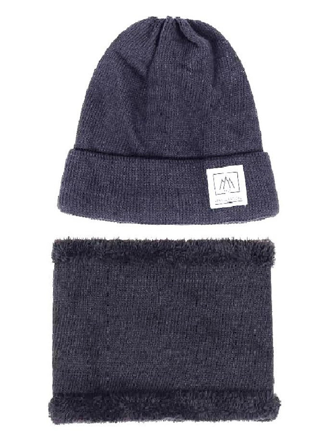 

Zacharias Men Woollen Beanie Cap With Neck Muffler, Grey