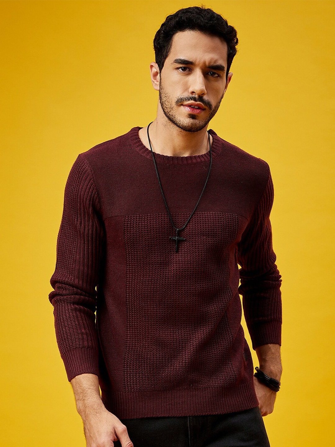 

The Roadster Lifestyle Co. Maroon Long Sleeves Acrylic Pullover