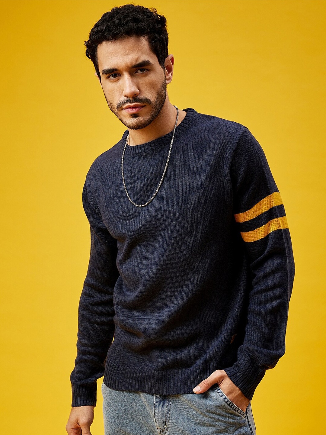 

Roadster Men Striped Pullover, Navy blue