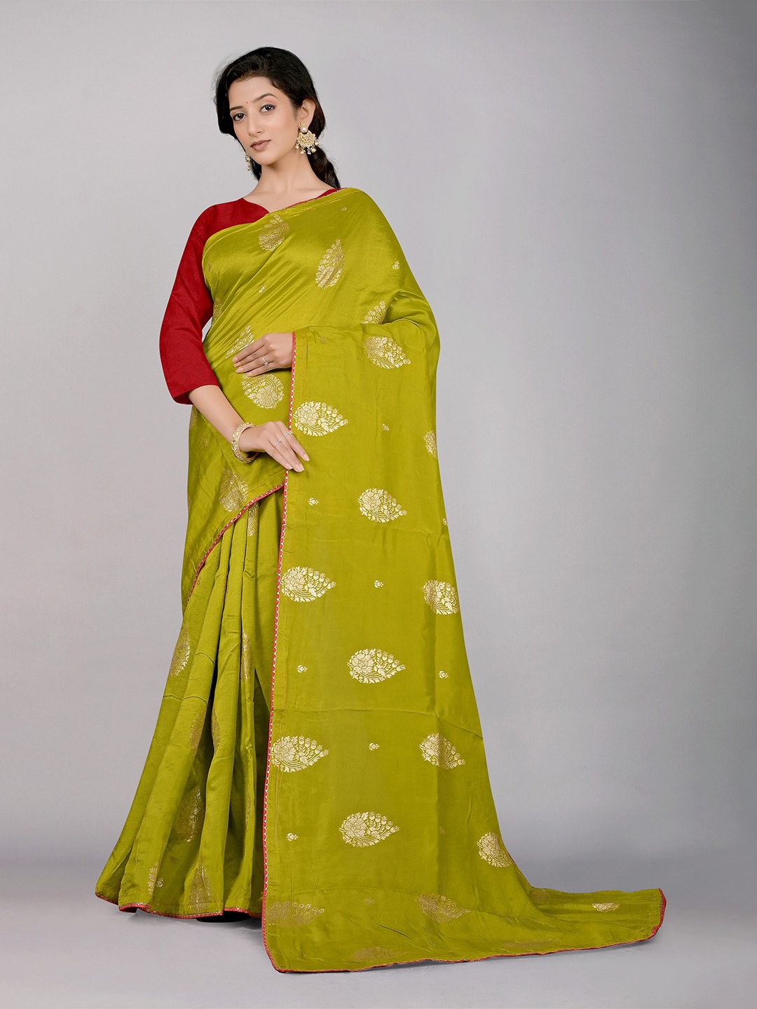

KAJREE Ethnic Woven Design Zari Tussar Saree, Green