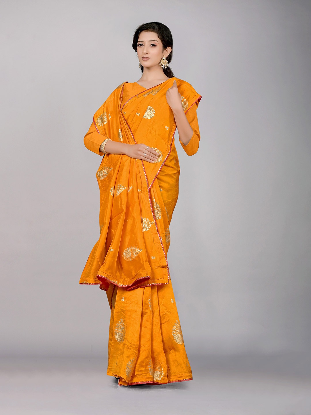 

KAJREE Ethnic Motifs Woven Design Zari Silk Blend Tussar Saree, Yellow