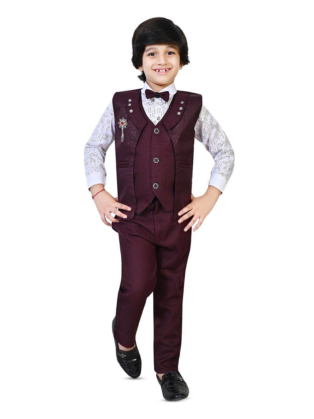 

BAESD Boys Printed Long Sleeves Shirt With Trousers & Waistcoat, Red