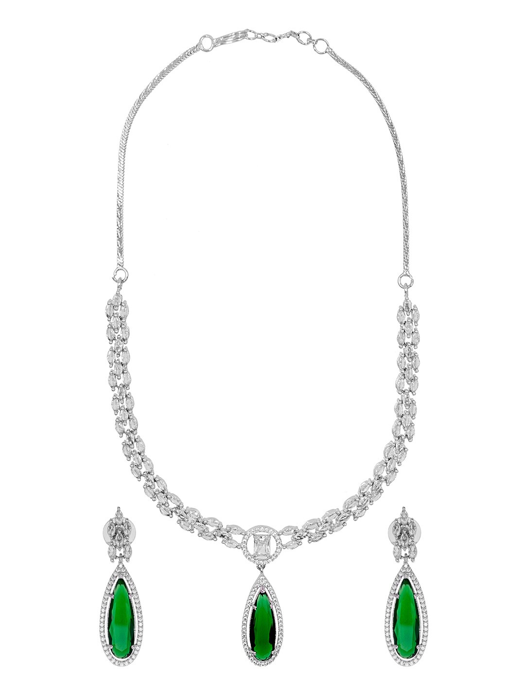 

Shining Jewel - By Shivansh Silver-Plated CZ Stones Studded Neklace Set