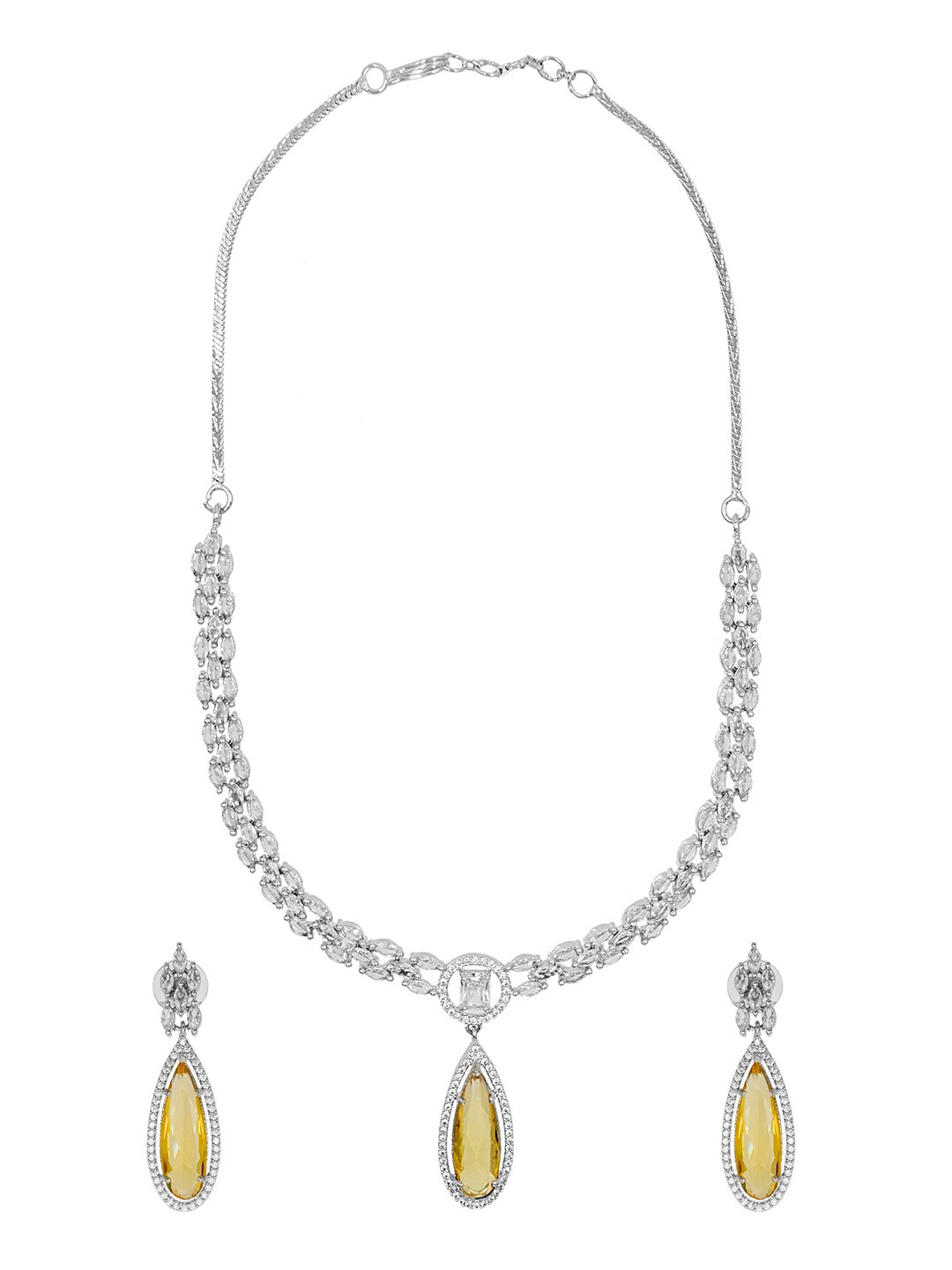 

Shining Jewel - By Shivansh Silver-Plated CZ Stone Stiudded Jewellery Set