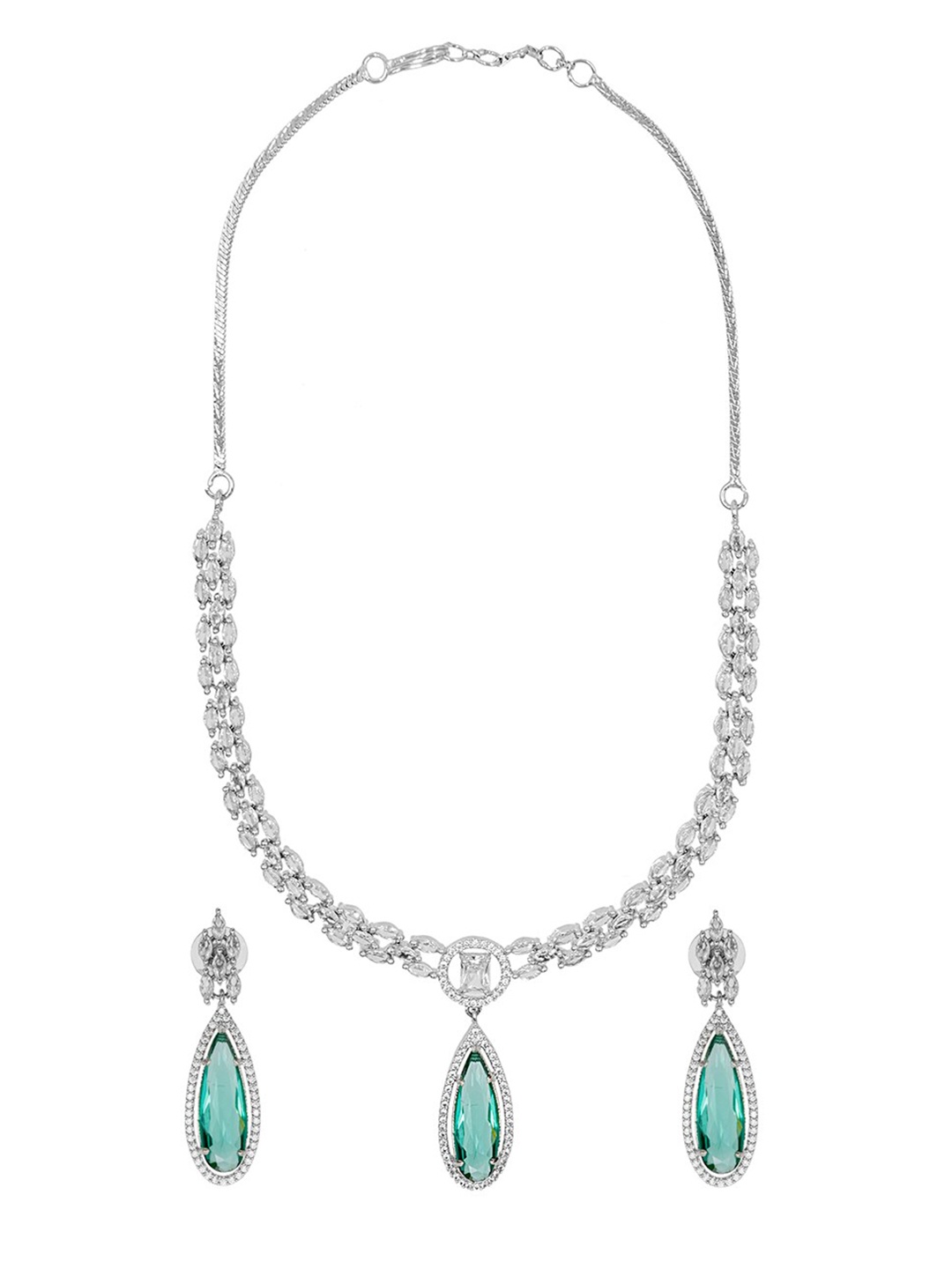 

Shining Jewel - By Shivansh Silver-Plated Stone-Studded Jewellery Set