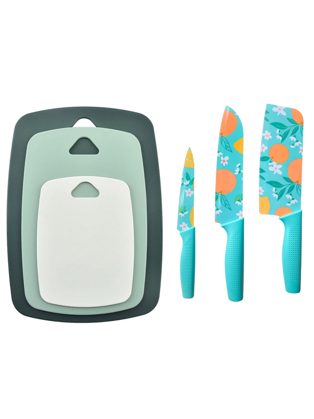 

YELONA Blue 6 Pieces Chopping Board & Printed Knives