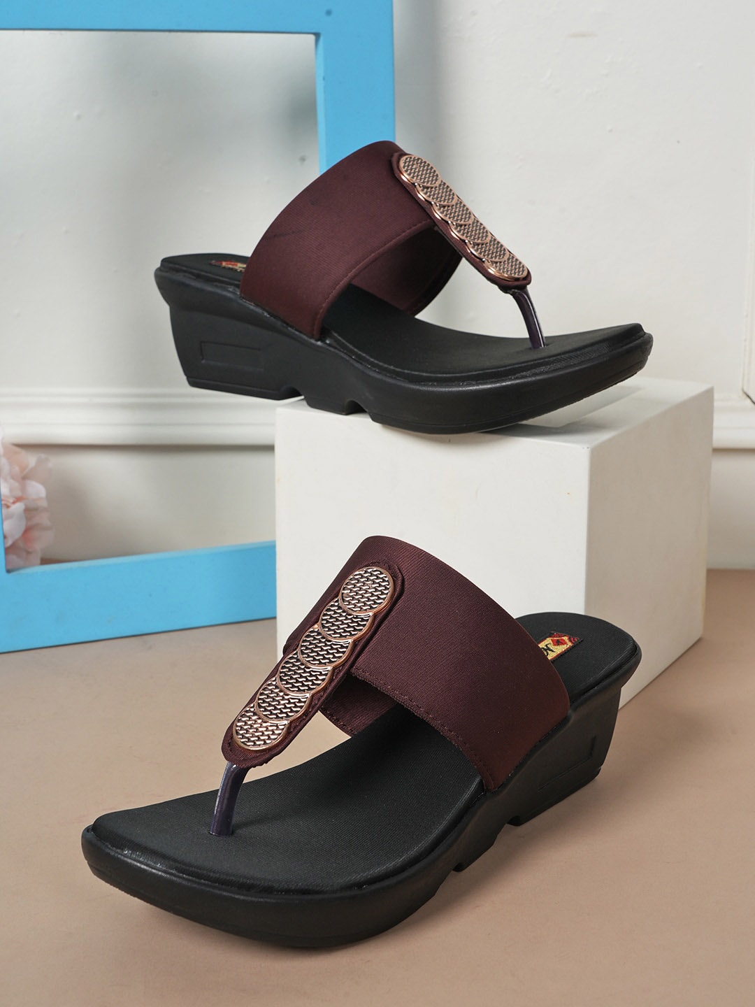 

Style Shoes Embellished Open Toe Wedges, Brown