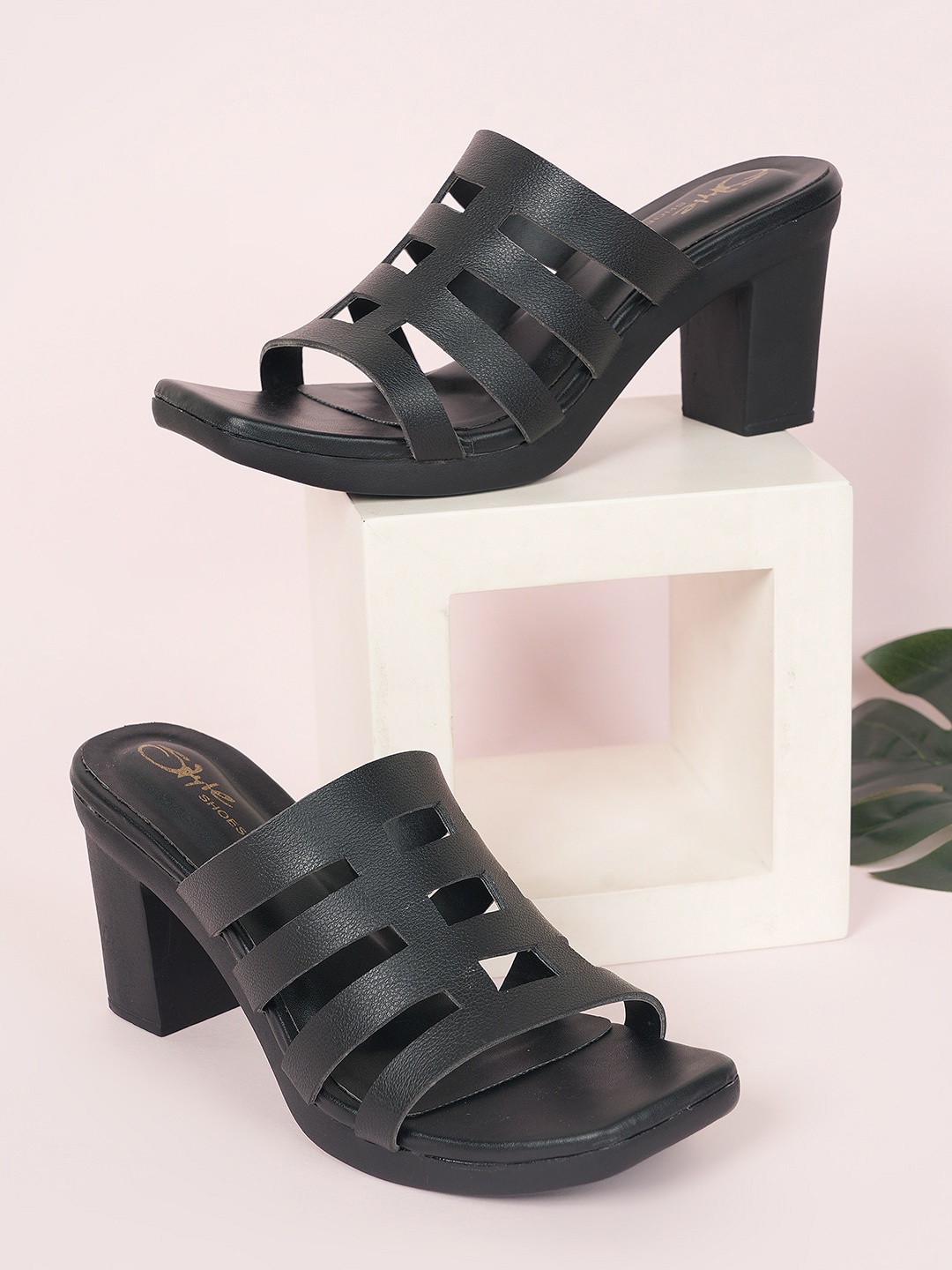 

Style Shoes Textured Open Toe Block Heels, Black