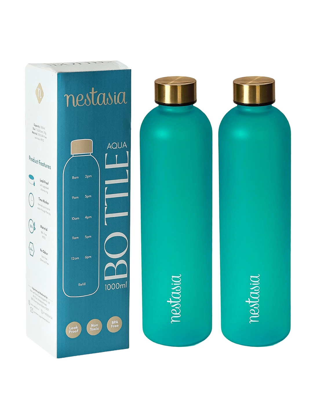 

Nestasia Teal Green 2 Pieces Hydration Time Marker Water Bottle 1L Each