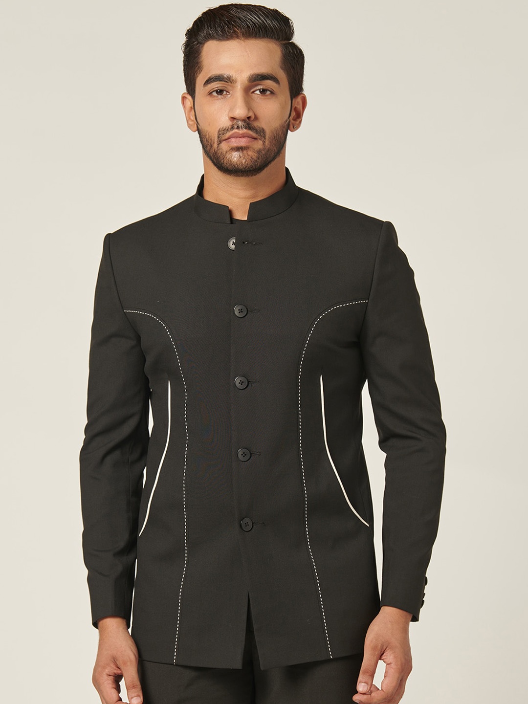 

MR BUTTON Slim-Fit Bandhgala Casual Blazer, Black