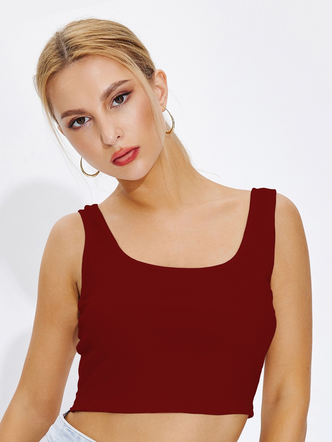 

BAESD Scoop Neck Fitted Crop Top, Maroon
