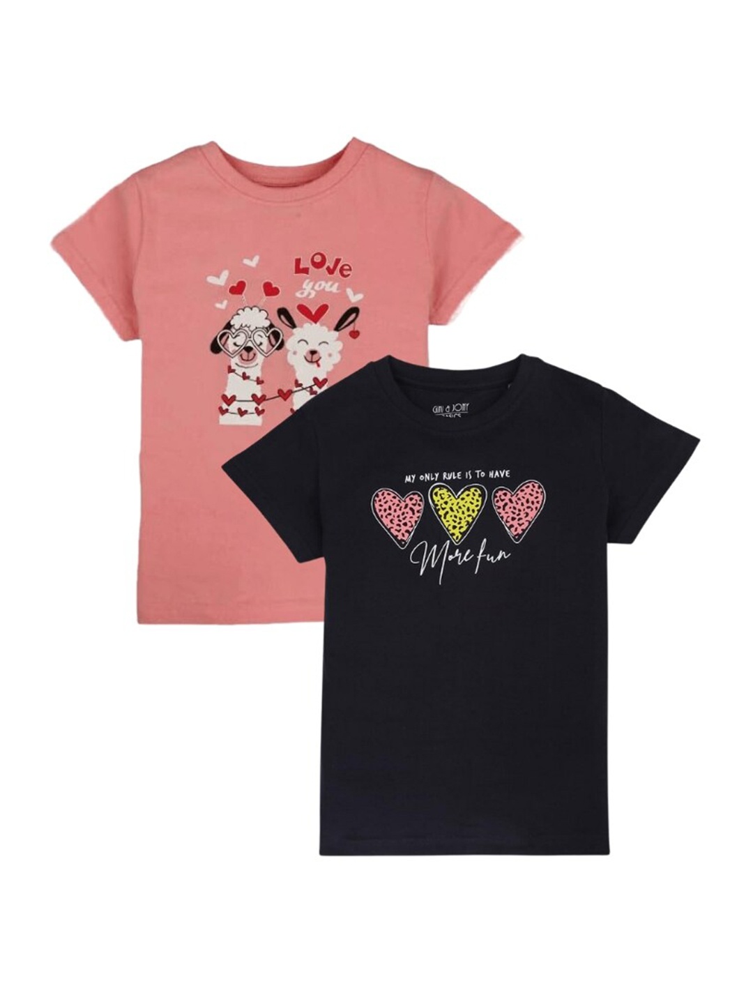 

Gini and Jony Girls Pack Of 2 Printed Round Neck Cotton T-shirts, Black