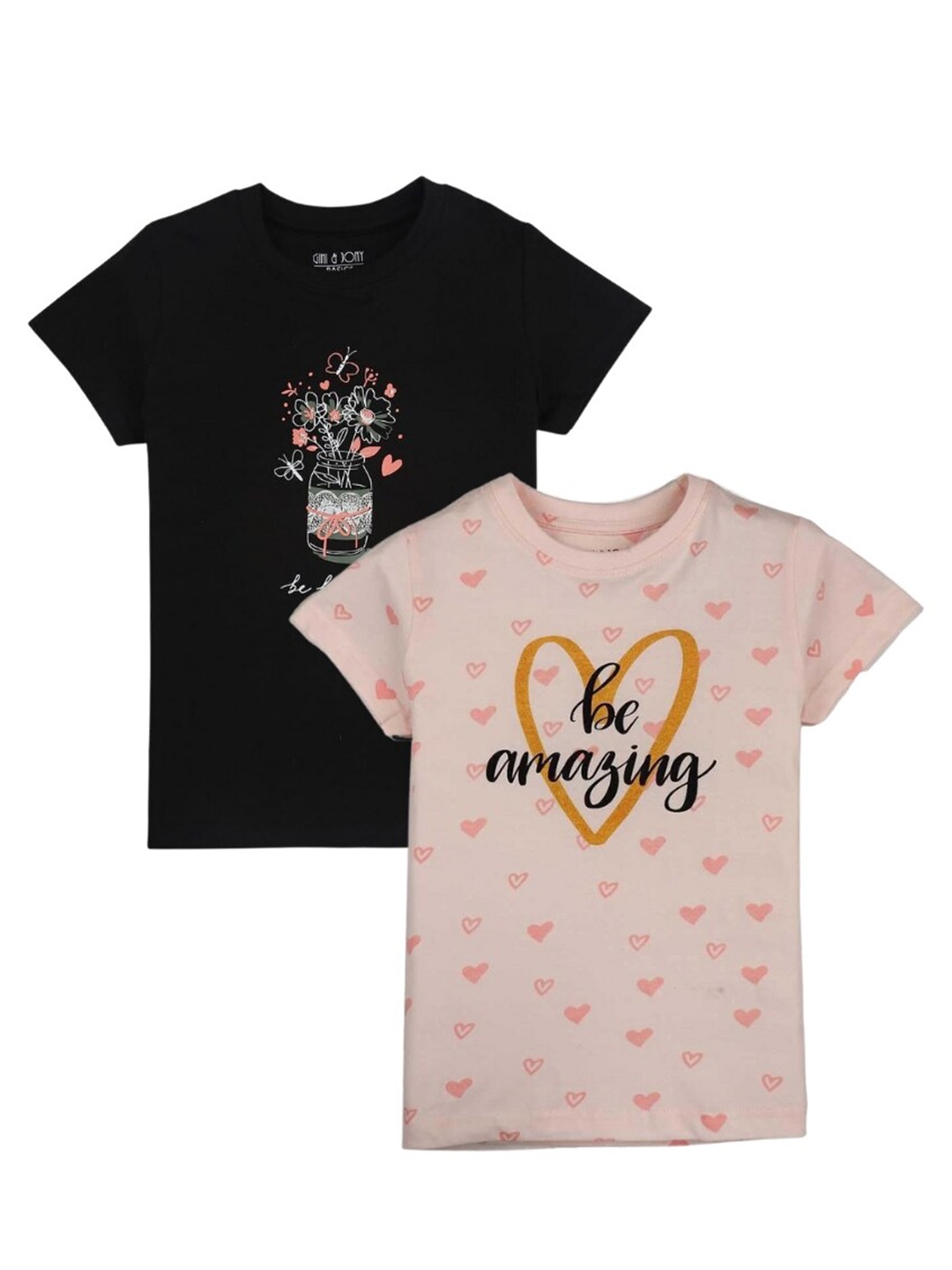 

Gini and Jony Pack Of 2 Graphic Printed Cotton Tshirt, Black