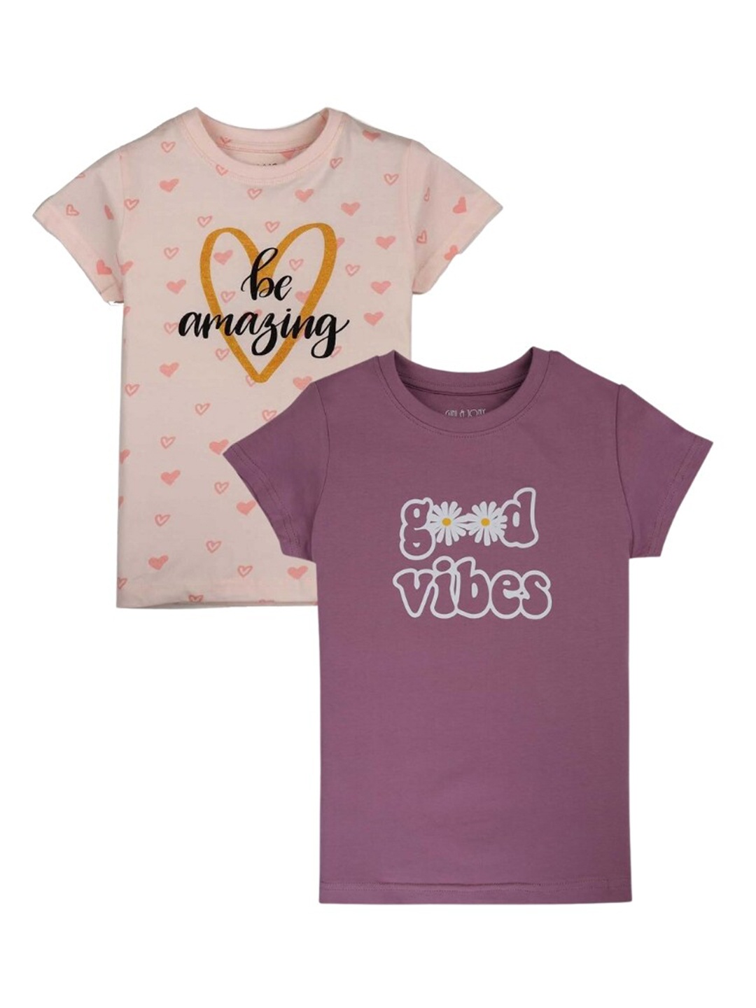 

Gini and Jony Girls Pack Of 2 Typography Printed Cotton T-Shirts, Pink
