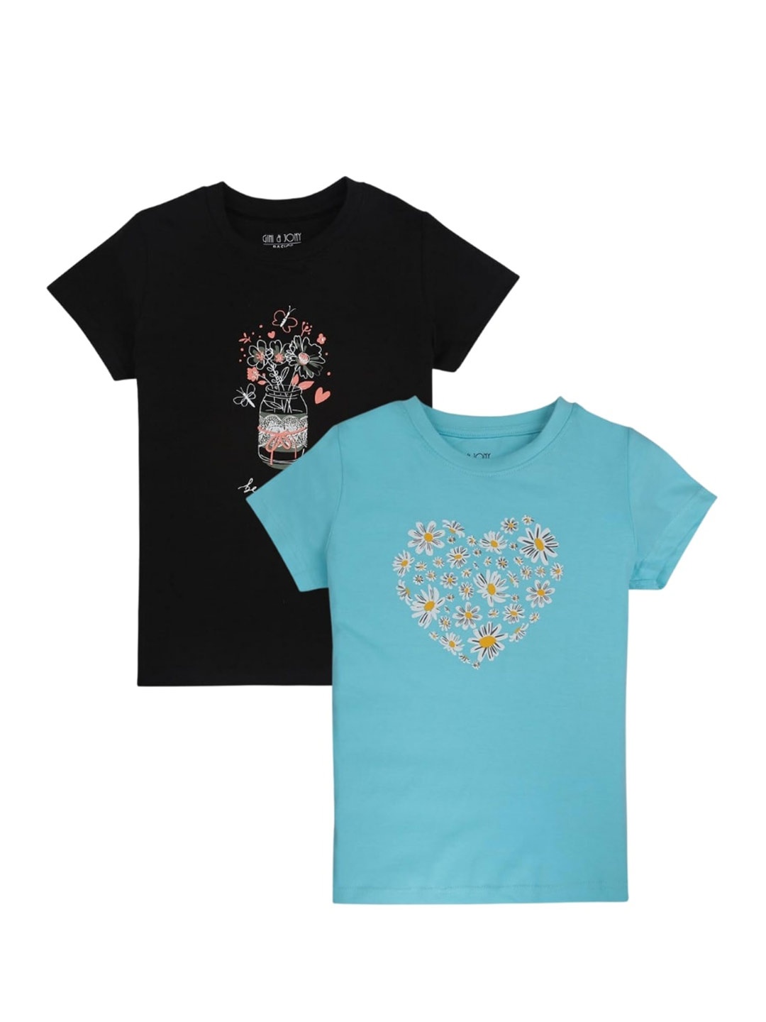 

Gini and Jony Girls Pack Of 2 Typography Printed Cotton T-Shirt, Black