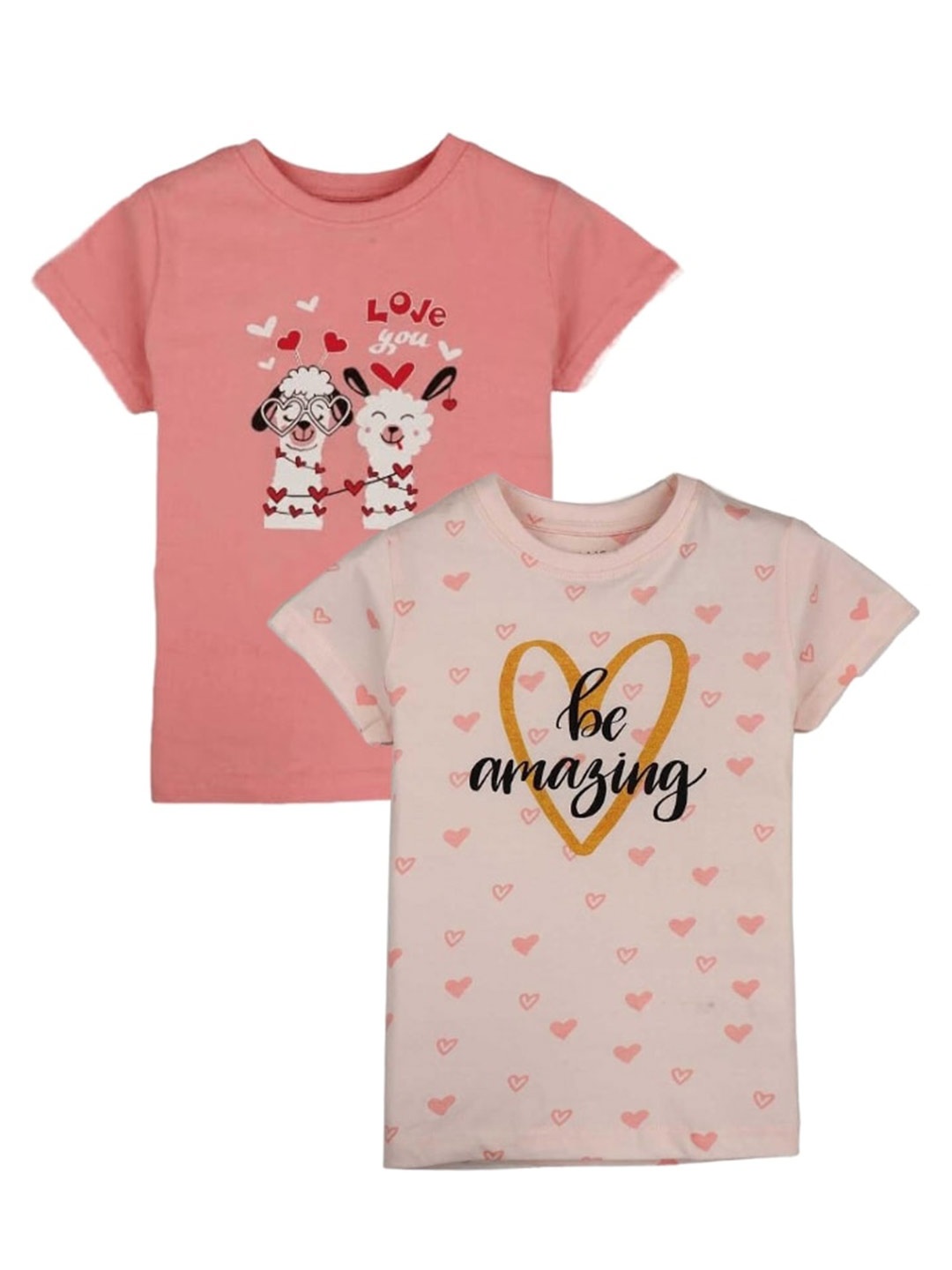 

Gini and Jony Girls Pack Of 2 Typography Printed Cotton T-shirt, Pink