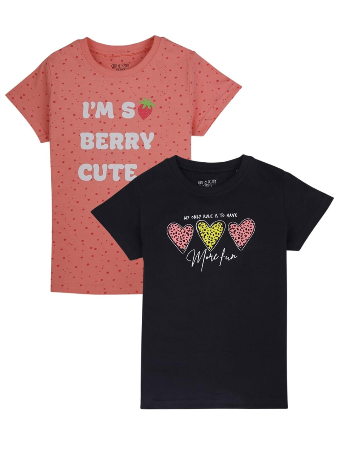 

Gini and Jony Girls Pack Of 2 Typography Printed Cotton T-Shirts, Peach