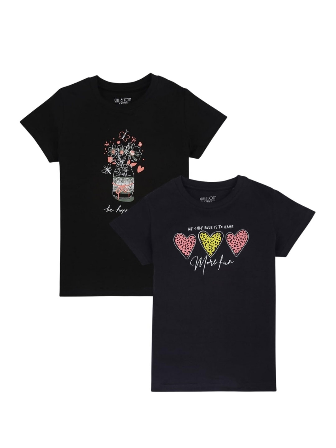 

Gini and Jony Pack Of 2 Graphic Printed Cotton Top, Black