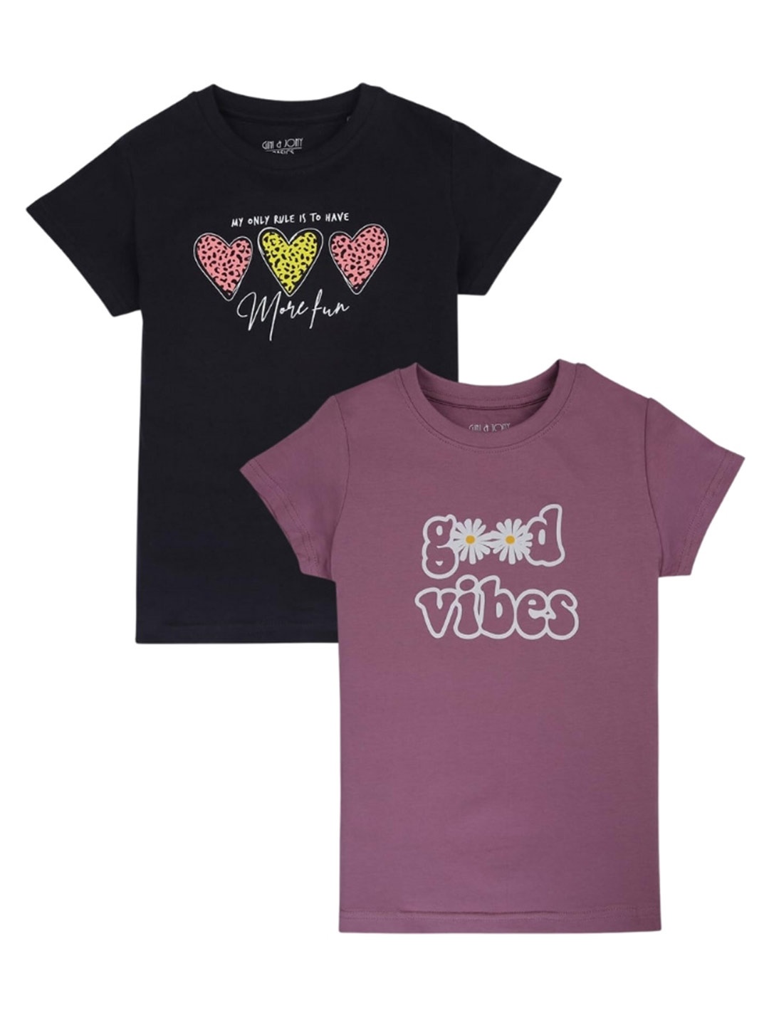 

Gini and Jony Girls Pack Of 2 Typography Printed Cotton Top, Black