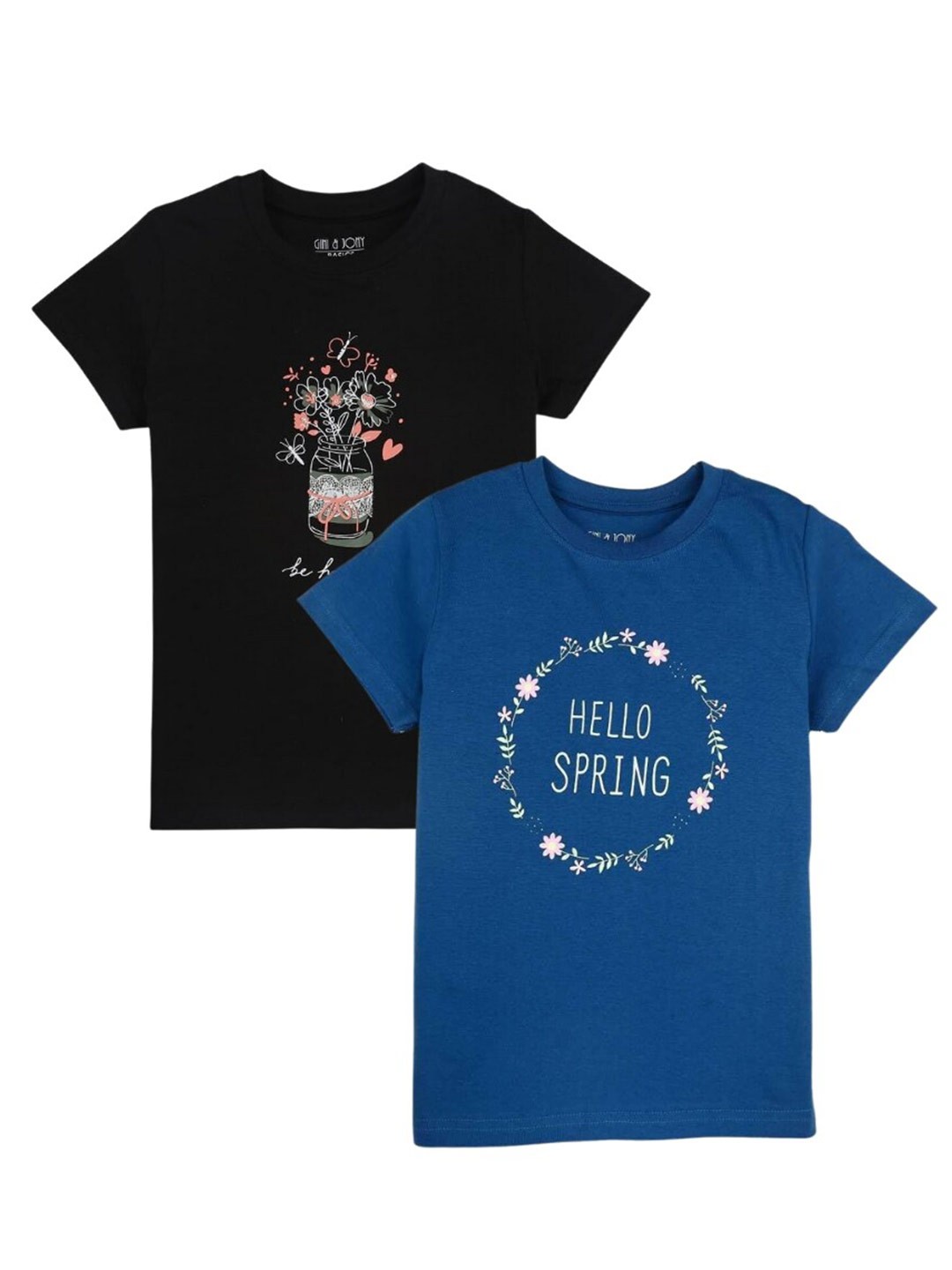 

Gini and Jony Girls Pack Of 2 Typography Printed Cotton T-Shirts, Navy blue