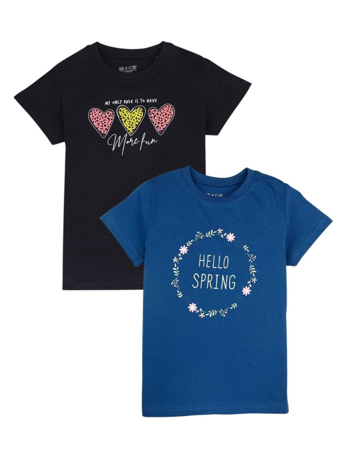 

Gini and Jony Girls Pack of 2 Typography Printed Cotton Tshirts, Black