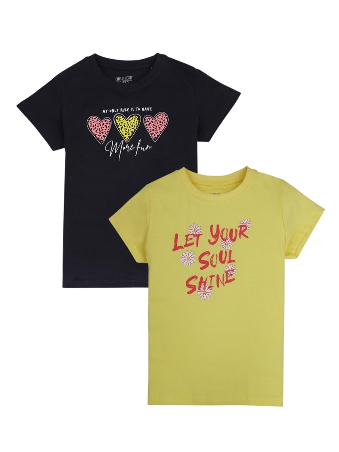 

Gini and Jony Girls Pack Of 2 Printed Round Neck Cotton T-shirts, Yellow