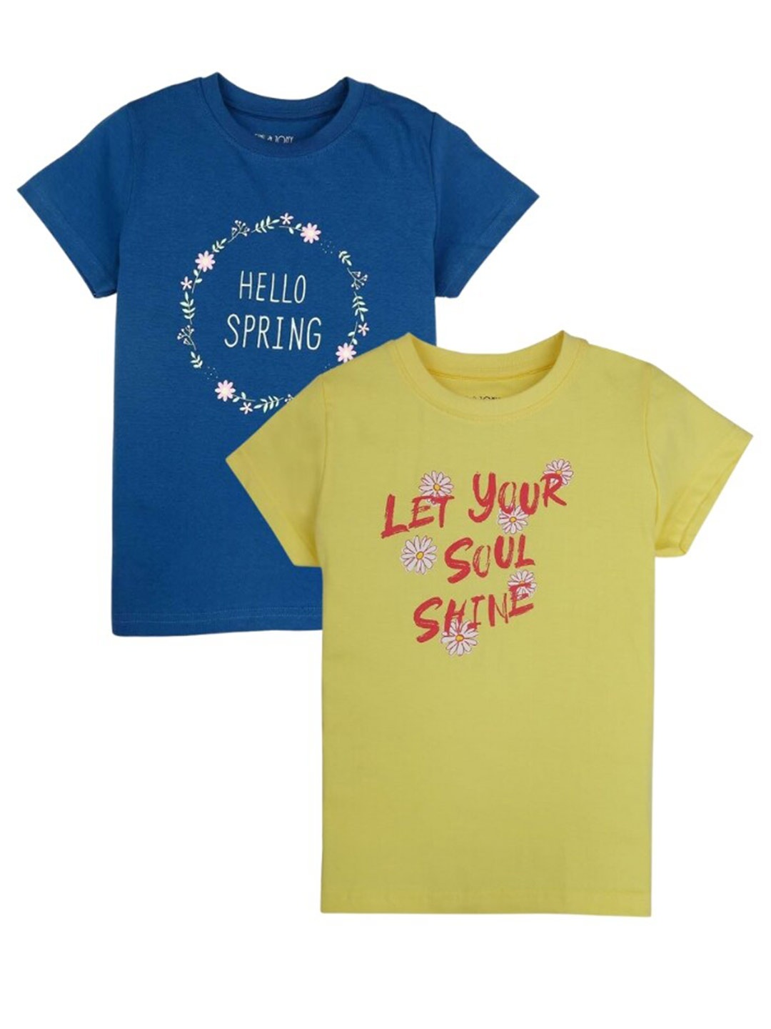 

Gini and Jony Girls Pack of 2 Typography Printed Cotton Tshirts, Blue