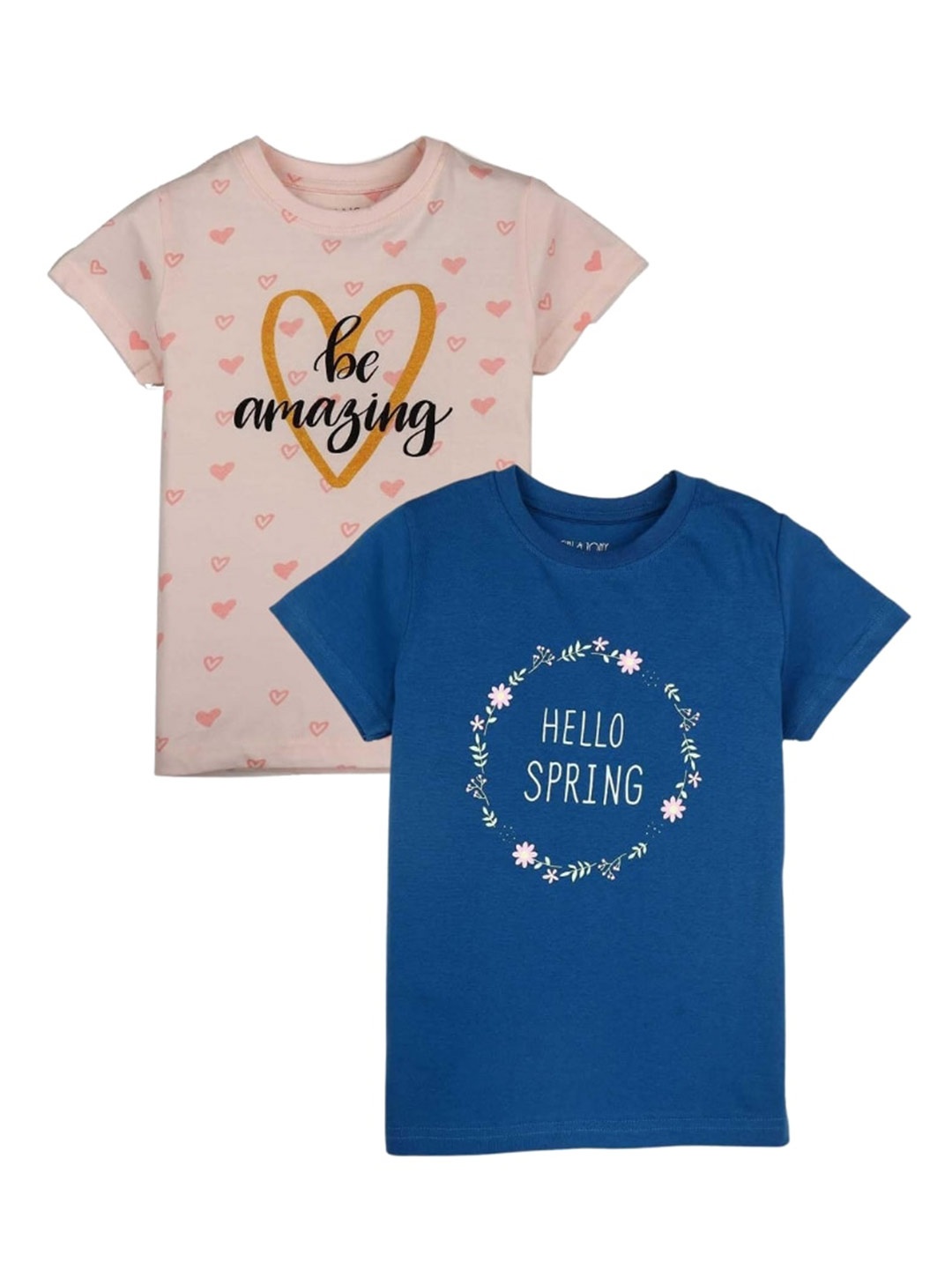 

Gini and Jony Girls Pack Of 2 Typography Printed Round Neck Cotton T-Shirts, Pink