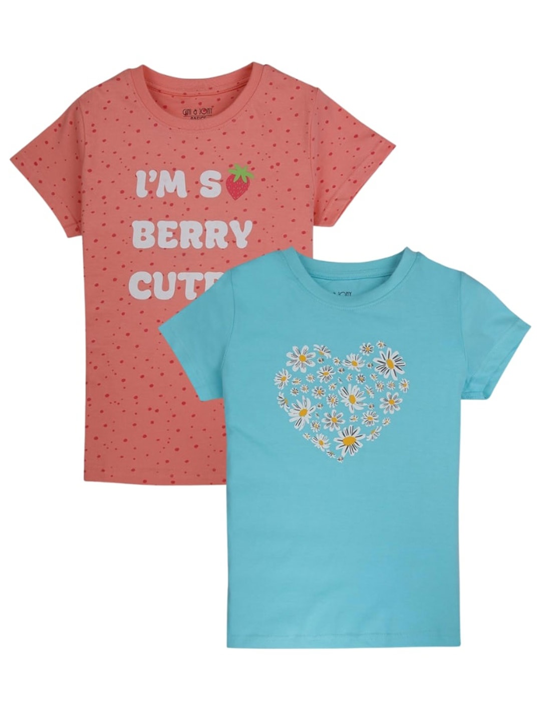 

Gini and Jony Girls Pack Of 2 Printed Cotton T-Shirts, Peach