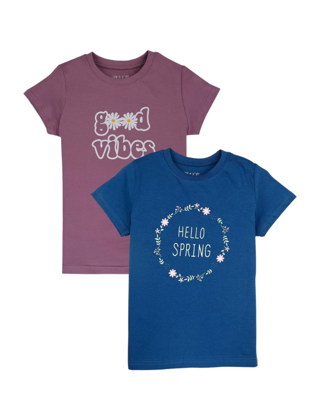 

Gini and Jony Girls Pack of 2 Typography Printed Cotton Tshirts, Blue