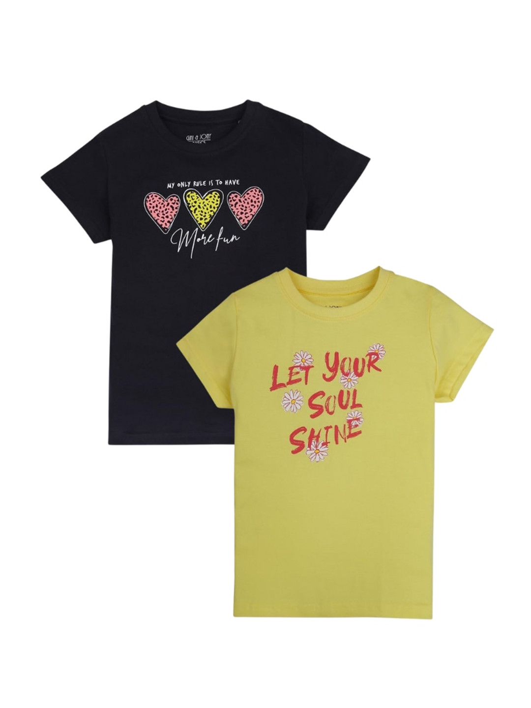 

Gini and Jony Girls Pack Of 2 Graphic Printed Cotton T-shirt, Black