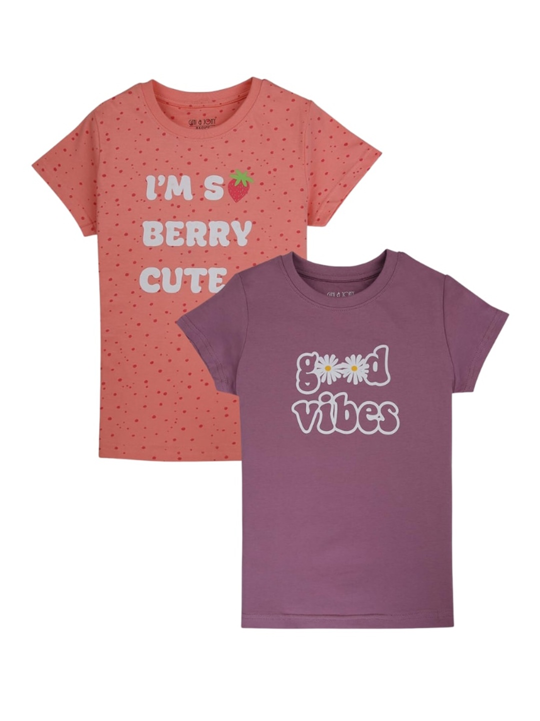 

Gini and Jony Girls Pack Of 2 Typography Printed Cotton T-shirt, Peach