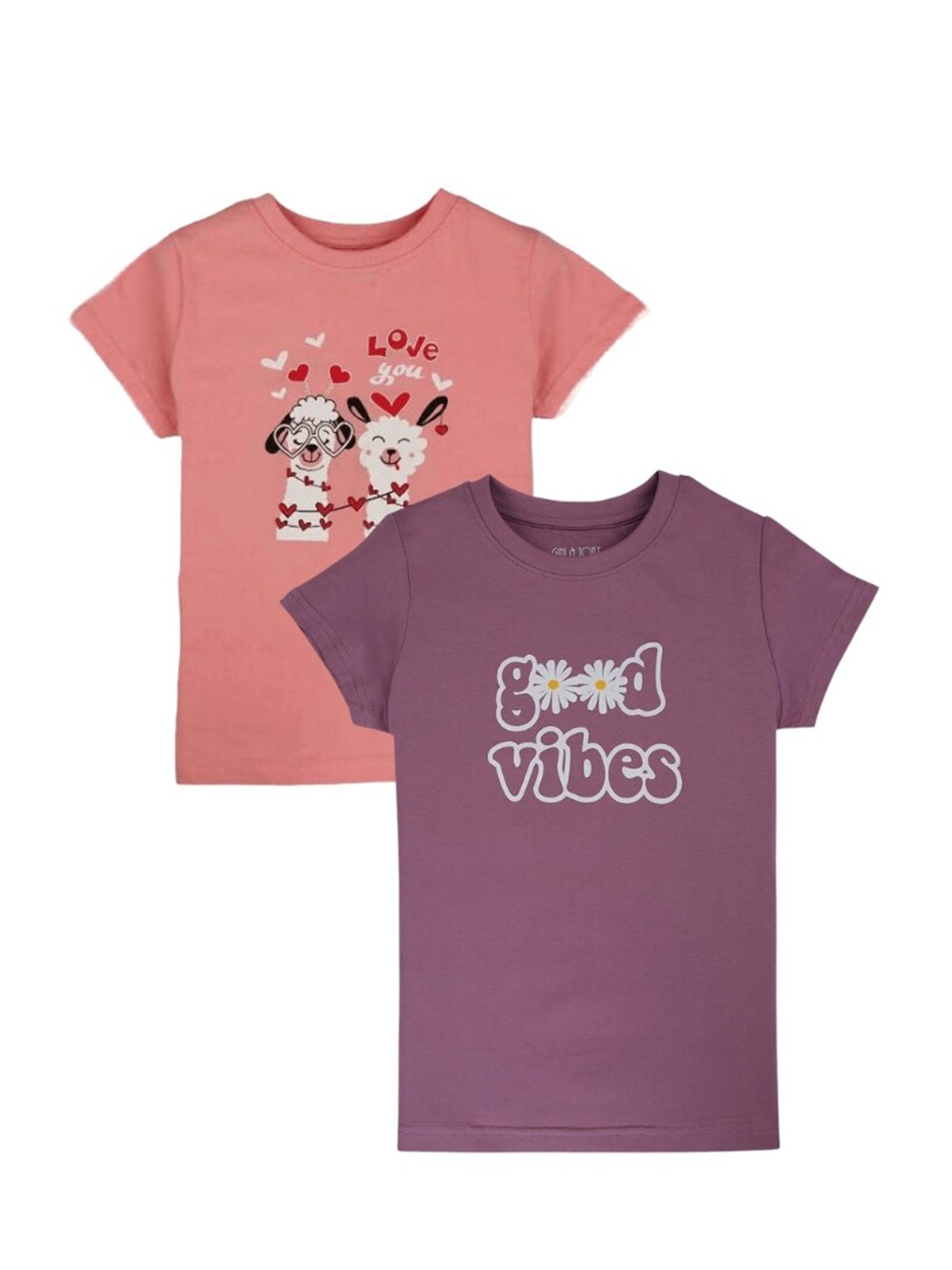 

Gini and Jony Girls Pack Of 2 Printed Cotton T-Shirts, Peach