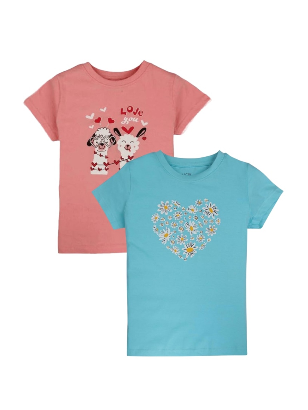 

Gini and Jony Girls Pack Of 2 Graphic Printed Cotton T-shirts, Blue