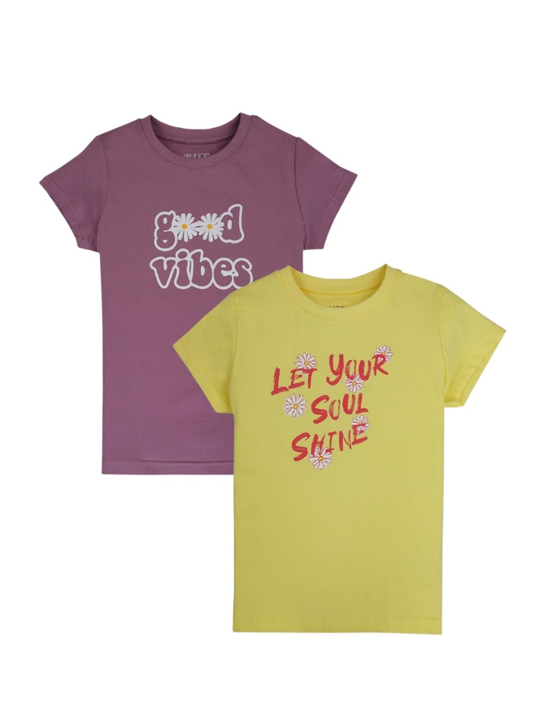 

Gini and Jony Pack Of 2 Typography Printed Cotton T-Shirts, Purple