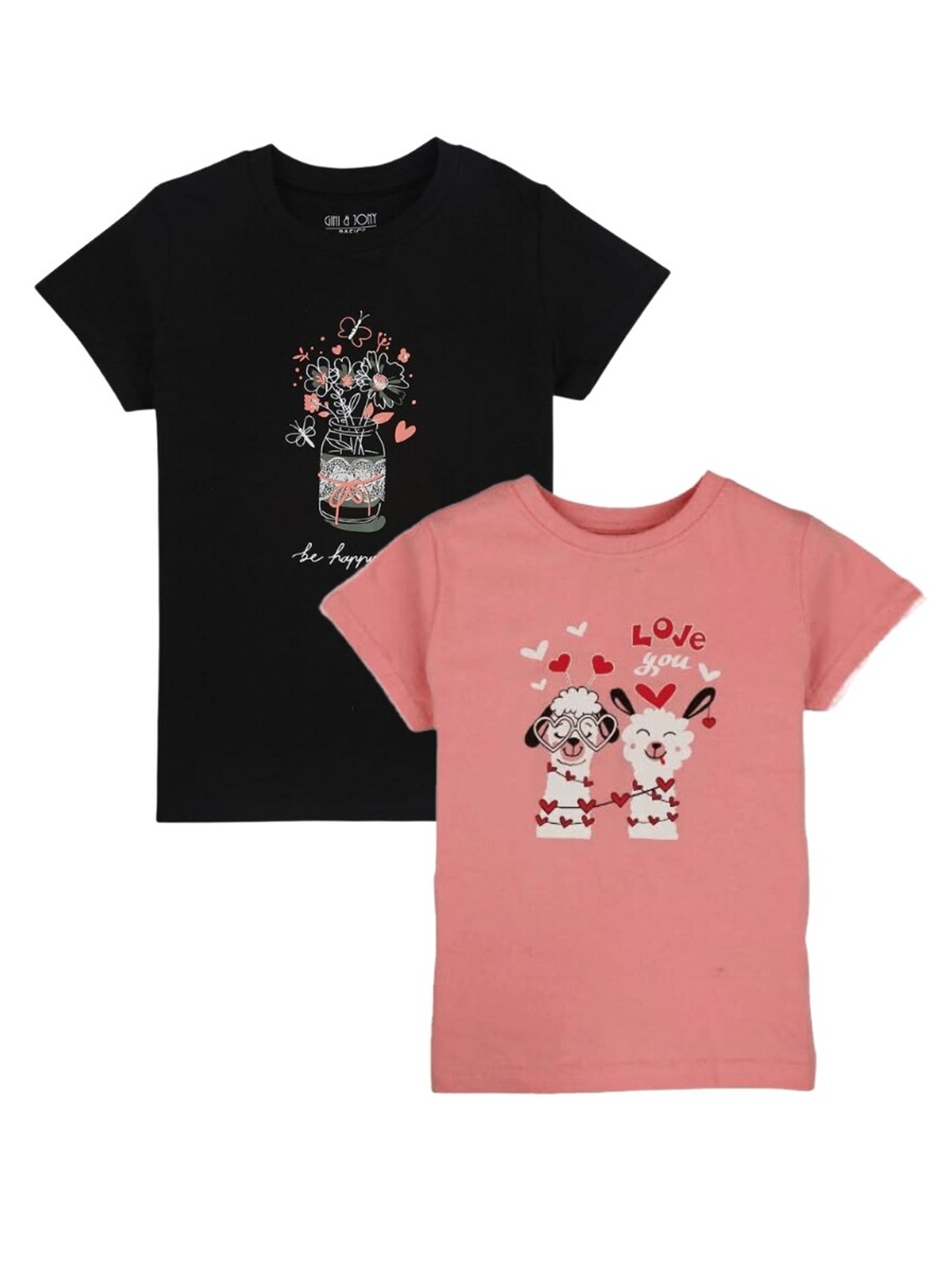 

Gini and Jony Girls Pack Of 2 Printed Cotton T-Shirts, Black