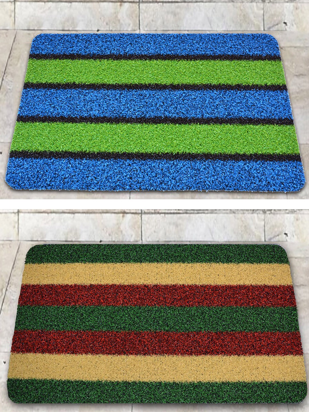 

Athom Living Blue & Red 2 Pieces Striped Elegant Design Premium Anti-Slip Doormats