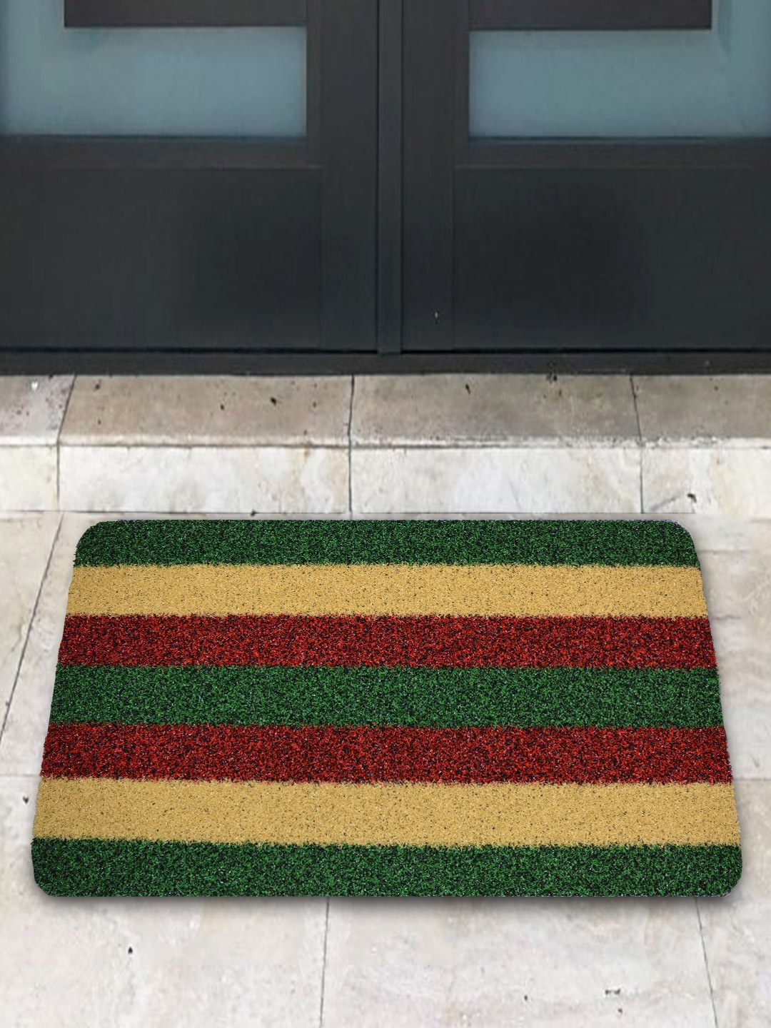 

Athom Living Red & Yellow Striped Anti-Slip Doormat, Green