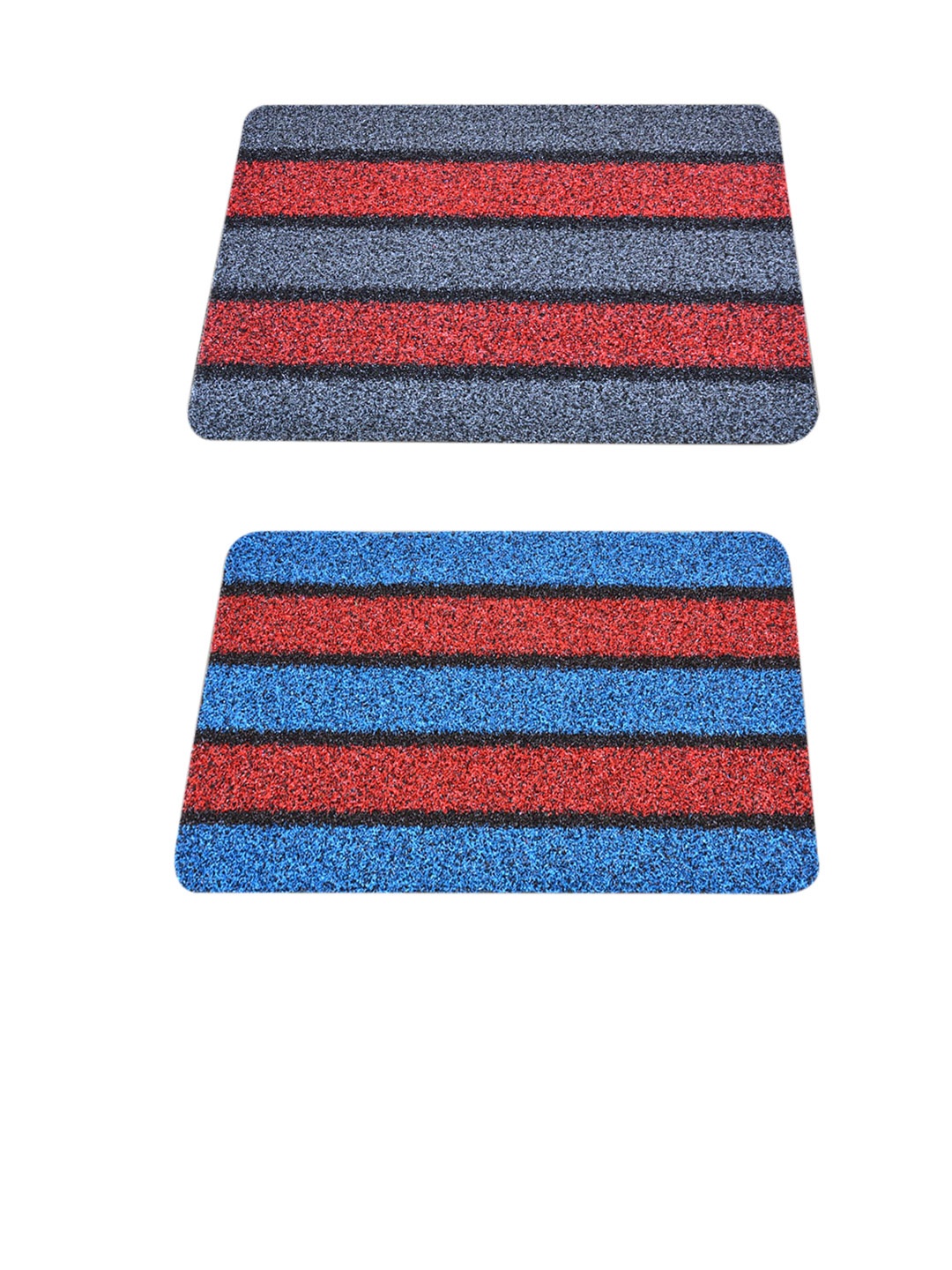 

Athom Living Blue & Red 2 Pieces Striped Anti-Slip Doormats, Grey