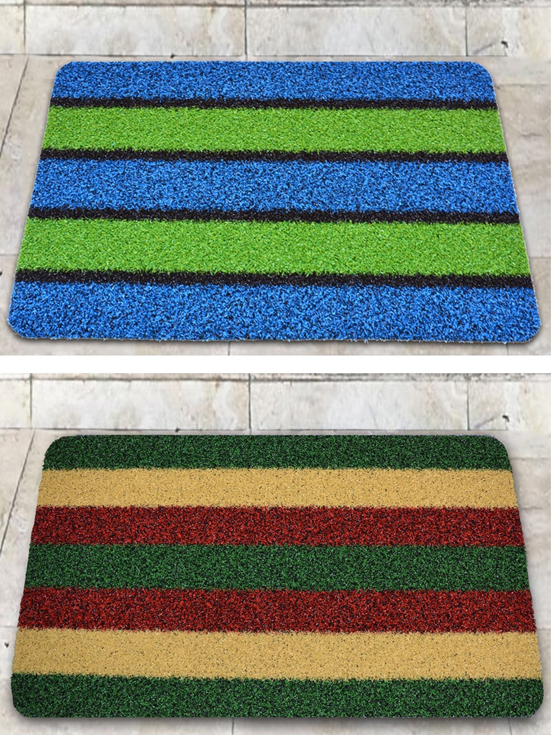 

Athom Living Blue & Red 2 Pieces Striped Anti-Slip Doormats, Green