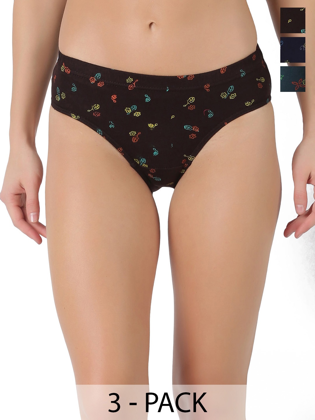 

Dollar Pack Of 3 Floral Printed Cotton Bikini Briefs, Blue