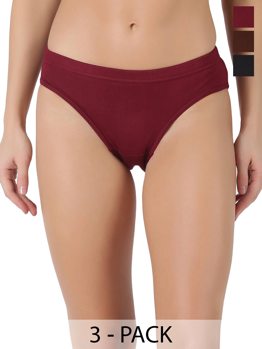 

Dollar Pack Of 3 Cotton Anti-Bacterial Bikini Briefs, Brown