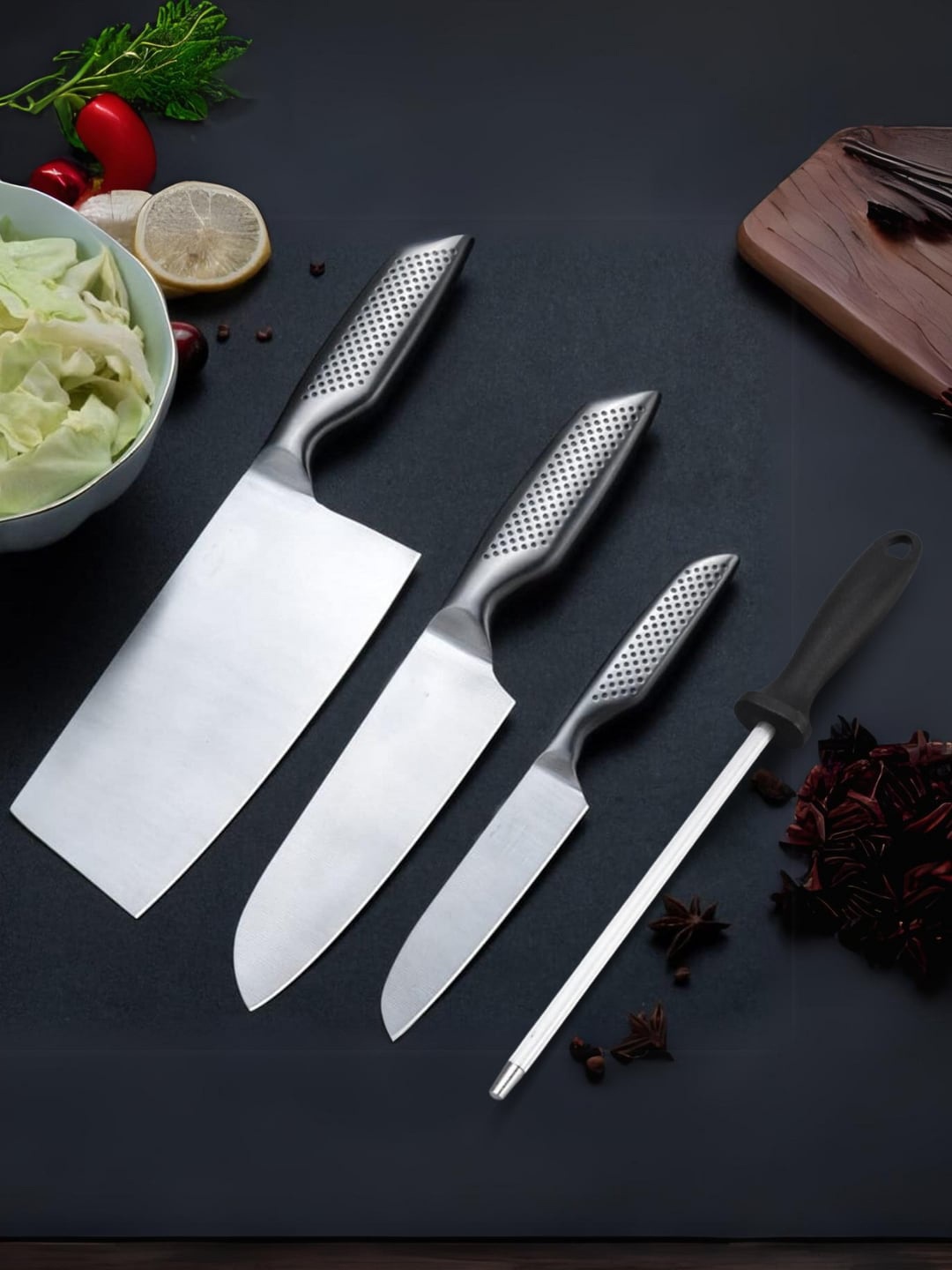 

YELONA 4 Pieces Stainless Steel Kitchen Knives With Sharpener