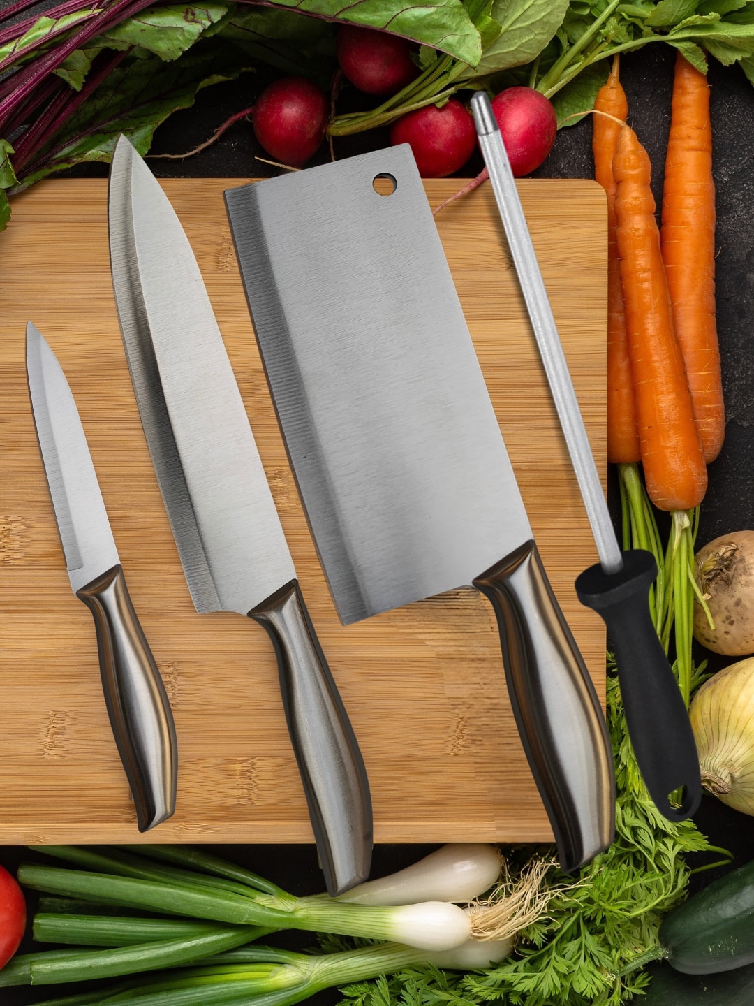 

YELONA 4 Pieces Stainless Steel Non-Slip Knife Set