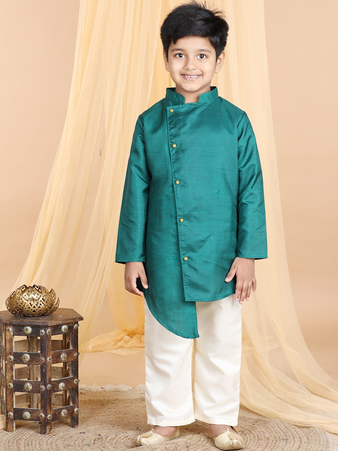 

Cutiekins Boys Mandarin Collar Regular Kurta with Pyjamas, Green