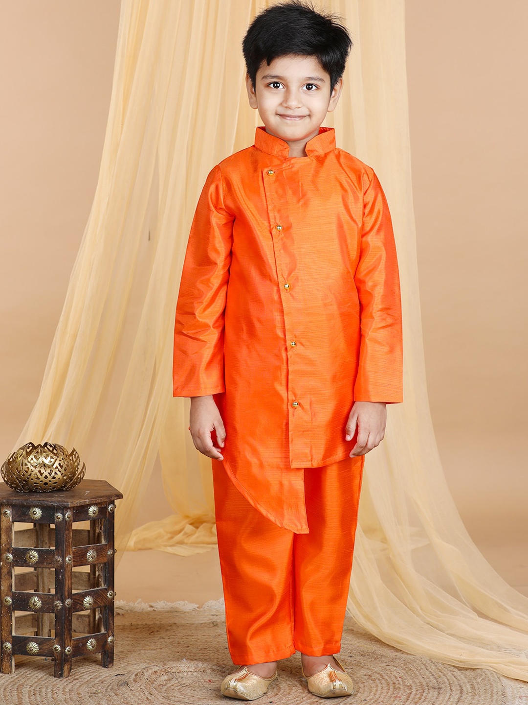 

Cutiekins Boys Self Design A-Line Kurta with Pyjamas, Orange